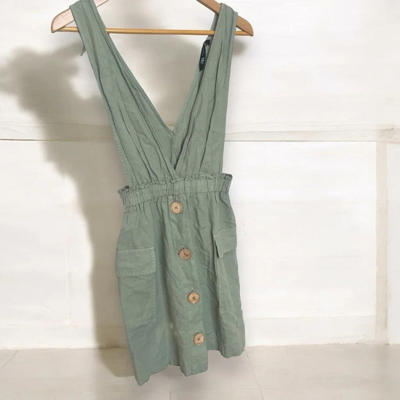 NWT Zara linen blend pinafore mini dress Sz XS - Picture 2 of 7